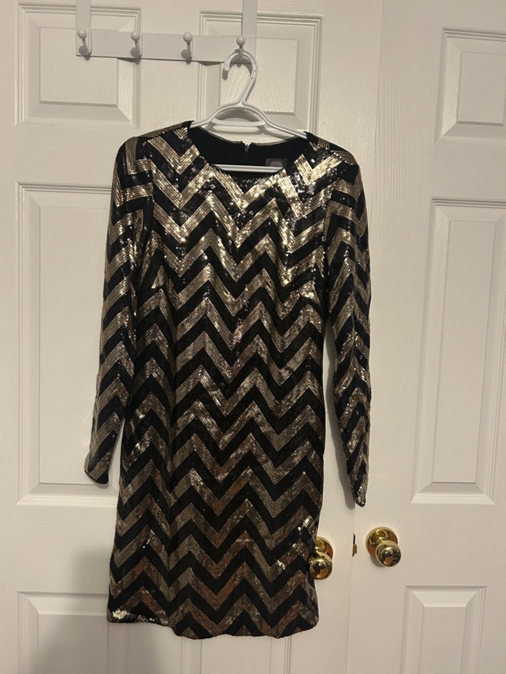 Vince Camuto Black and Gold Sequin Chevron Dress